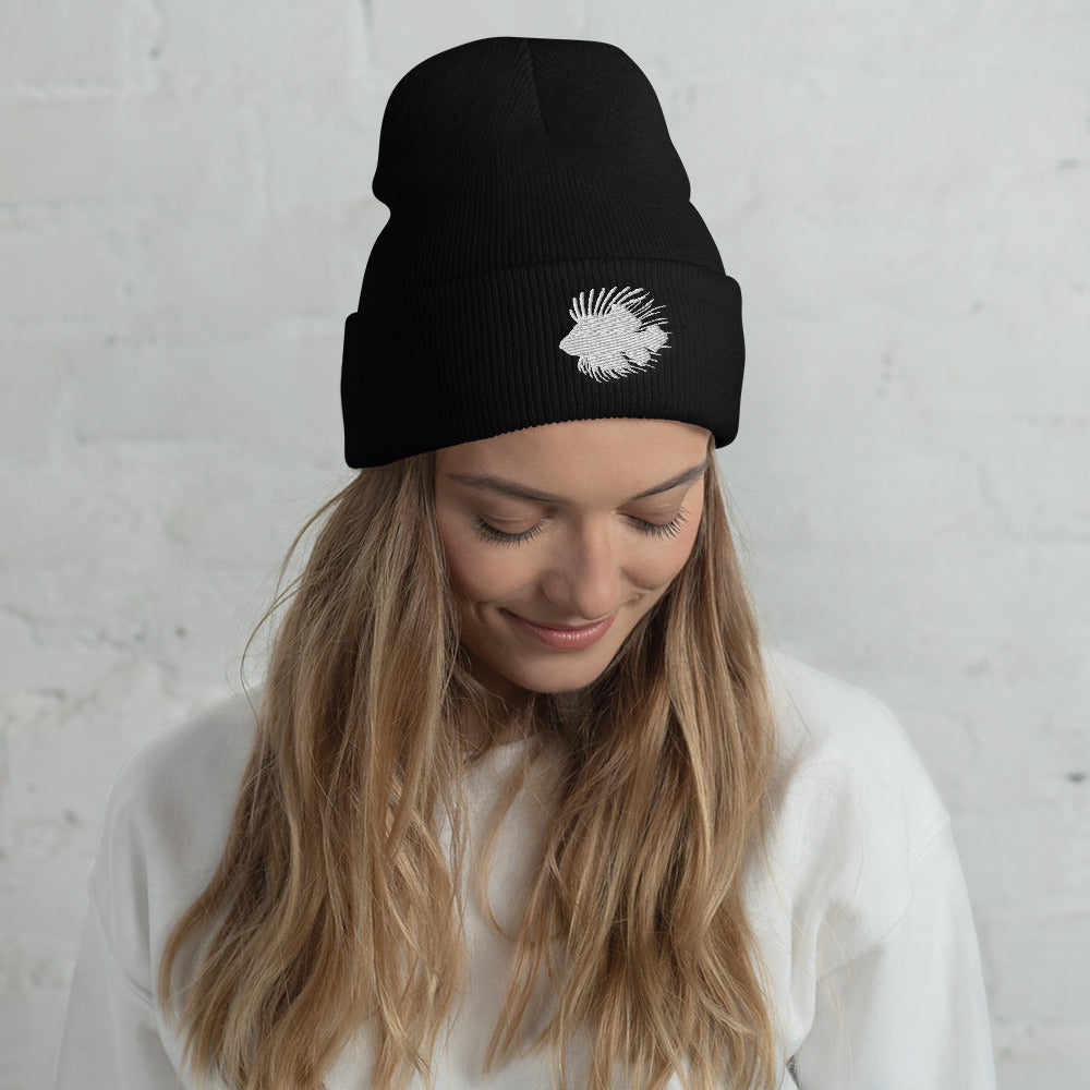 Silver Fish Cuffed Beanie