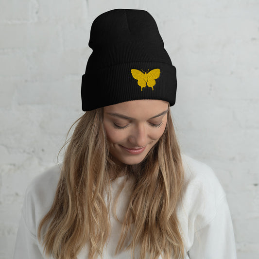 Golden Butterfly Cuffed Beanie