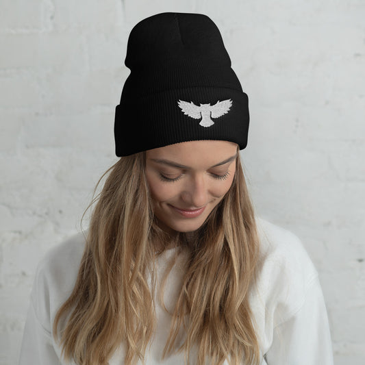 Silver Owl Cuffed Beanie