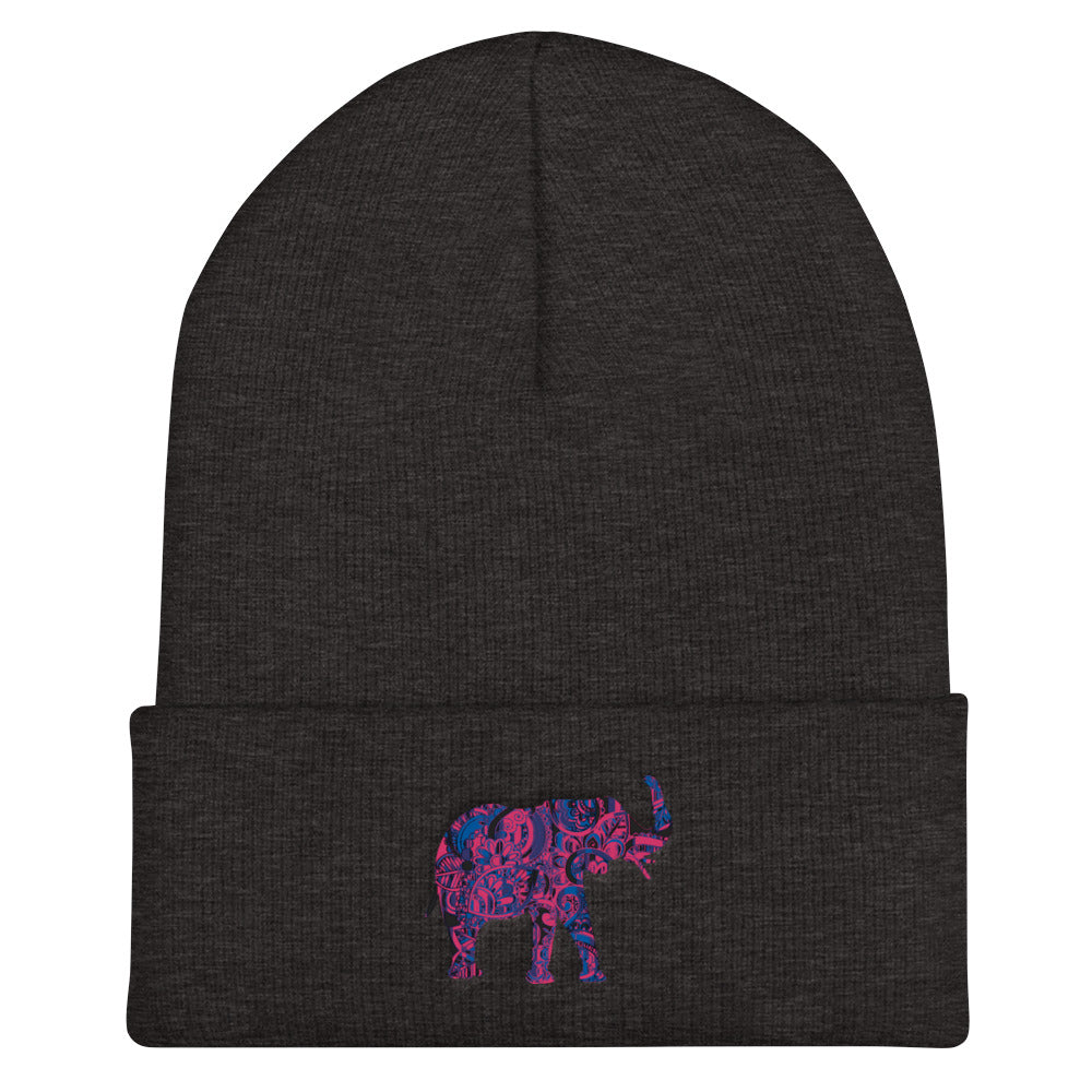 Pink Elephant Cuffed Beanie