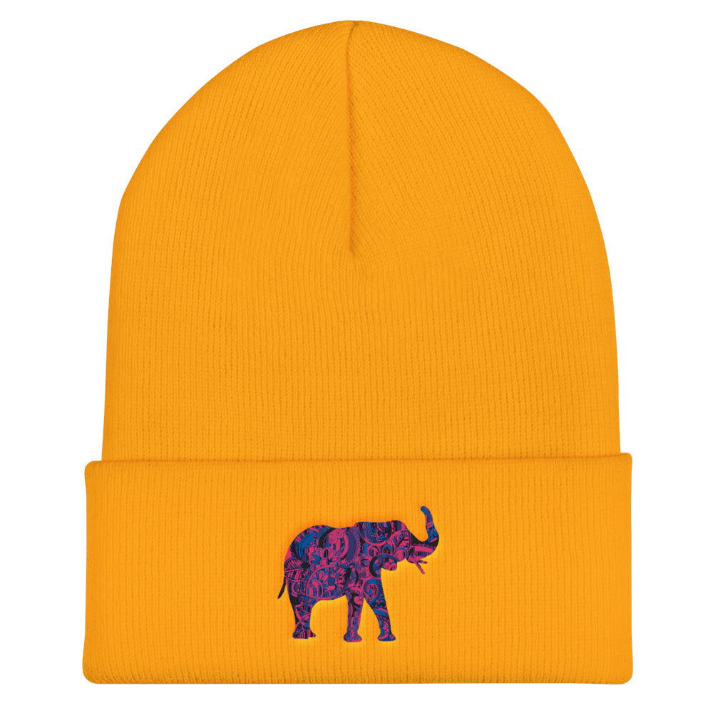 Pink Elephant Cuffed Beanie