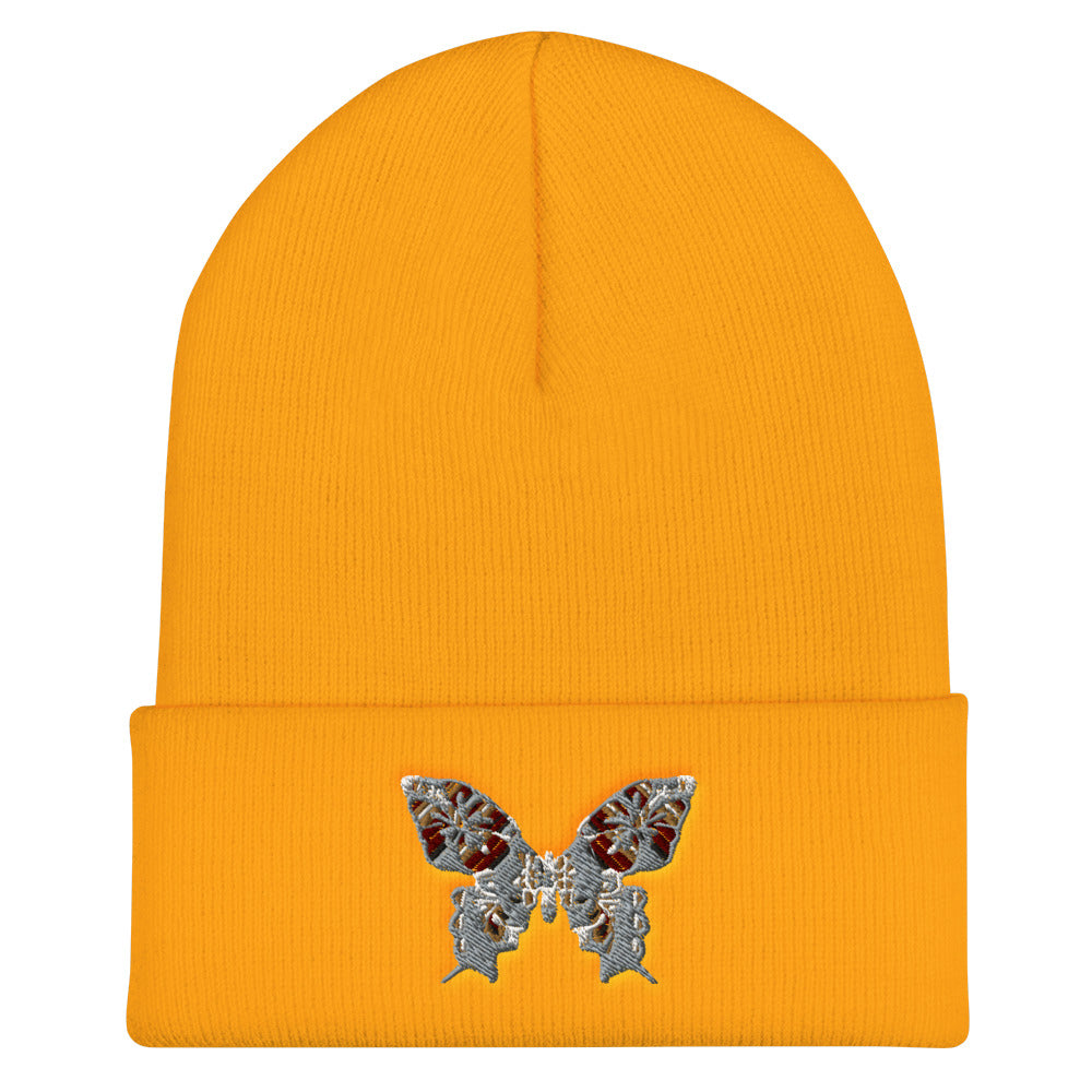 Silver Butterfly Cuffed Beanie