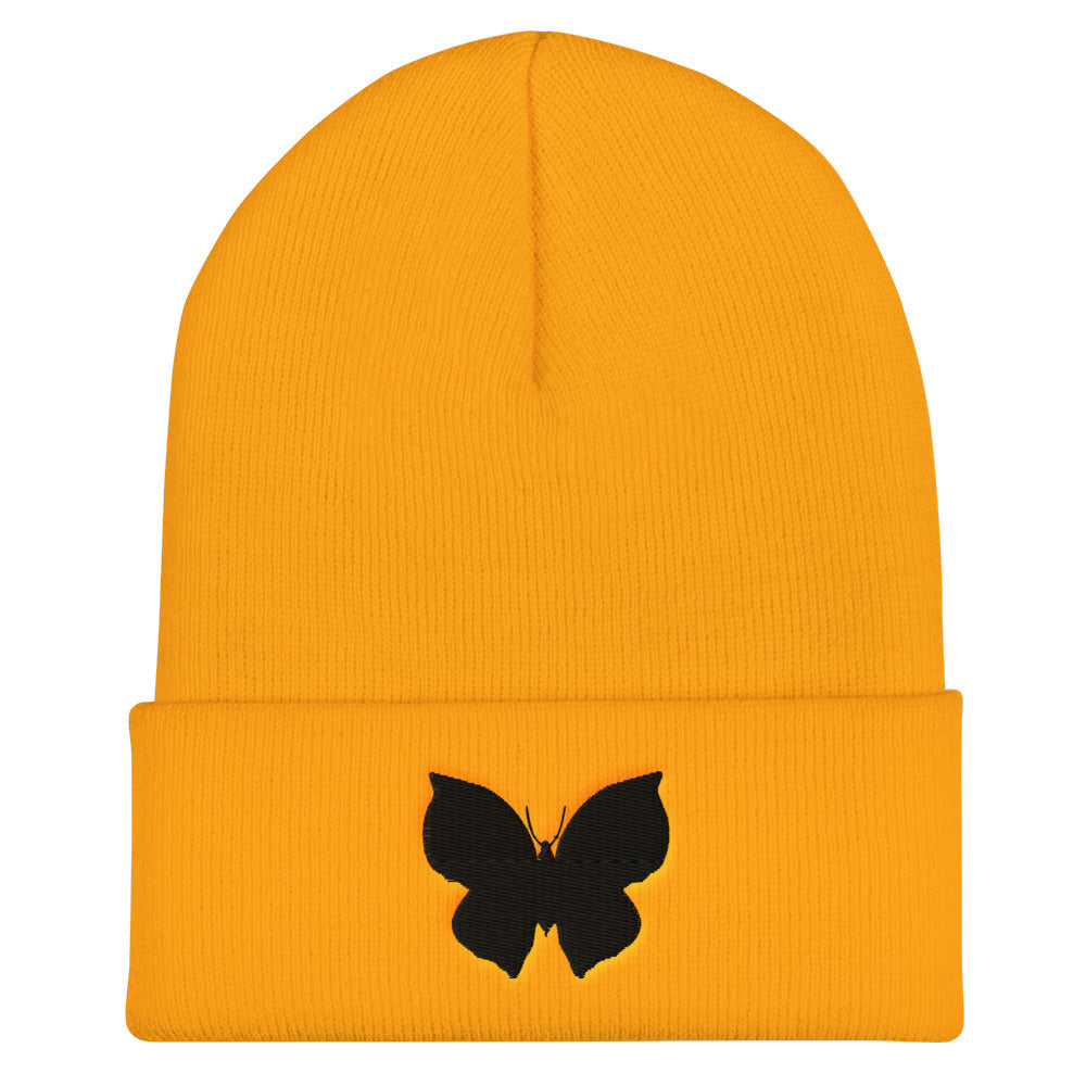 Black Butterfly Cuffed Beanie