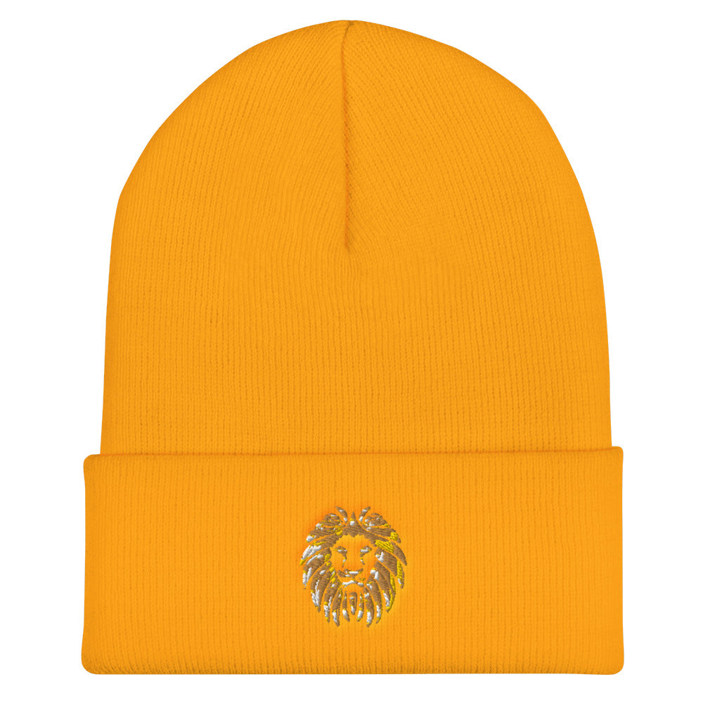 Gold Lion Cuffed Beanie