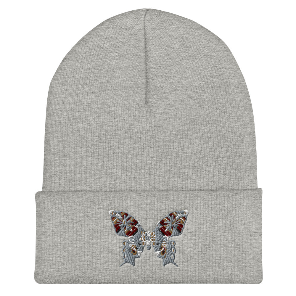 Silver Butterfly Cuffed Beanie