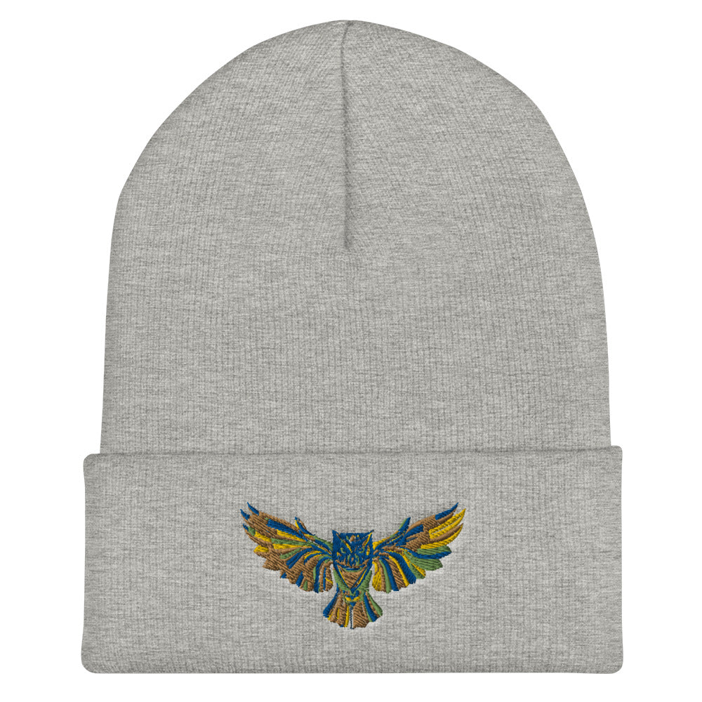 Multi Coloured Owl Cuffed Beanie