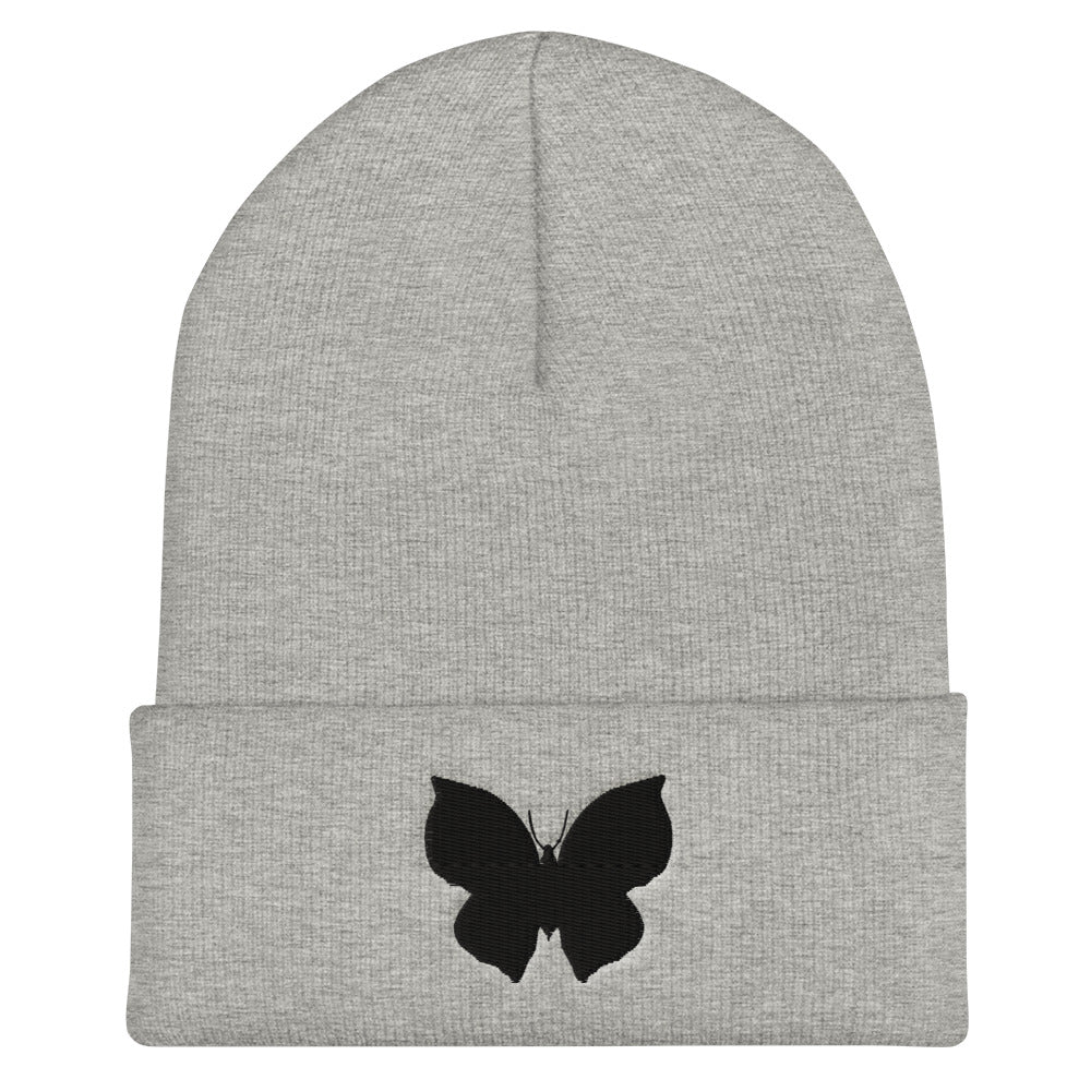 Black Butterfly Cuffed Beanie