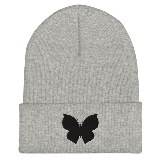 Black Butterfly Cuffed Beanie