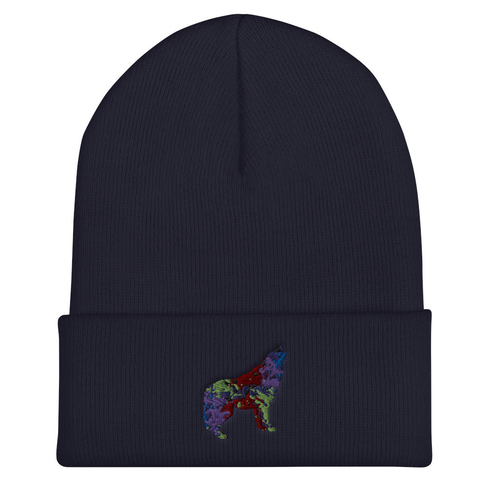 Technicolour Wolf Cuffed Beanie