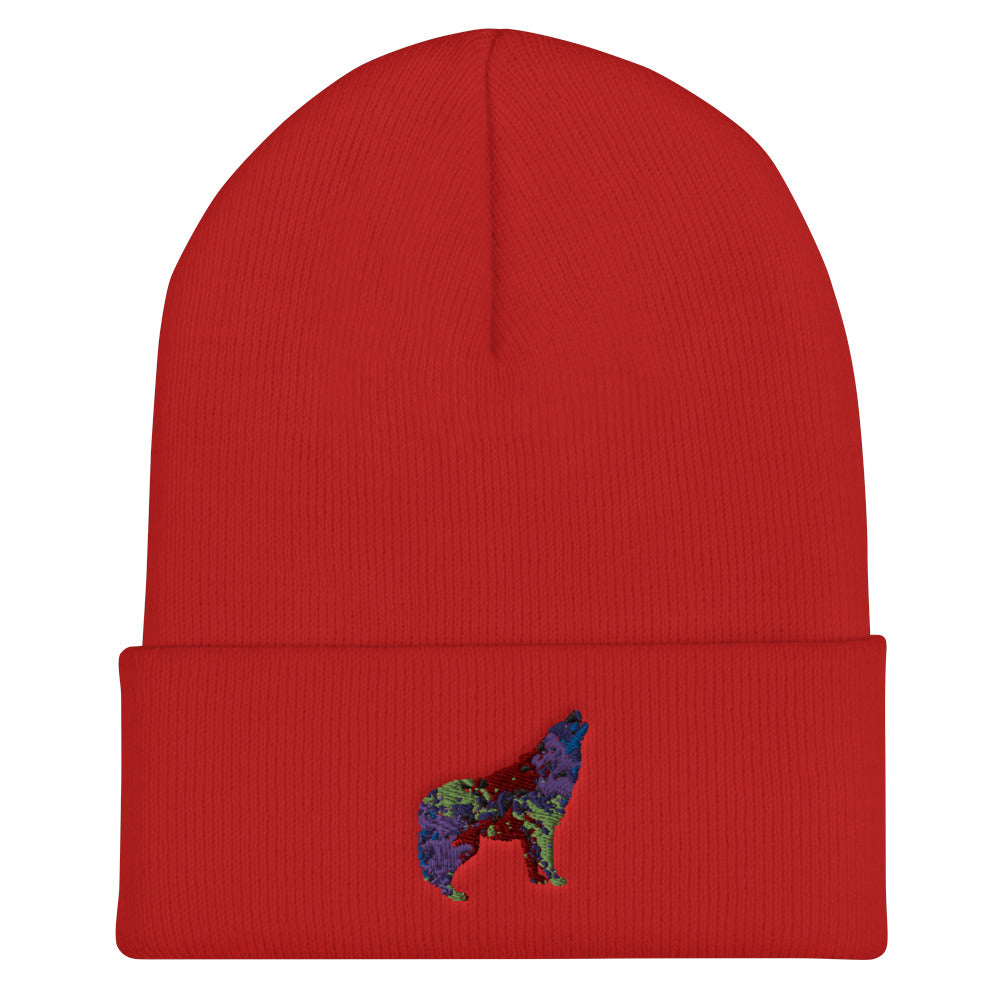 Technicolour Wolf Cuffed Beanie