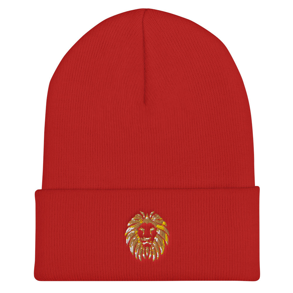 Gold Lion Cuffed Beanie