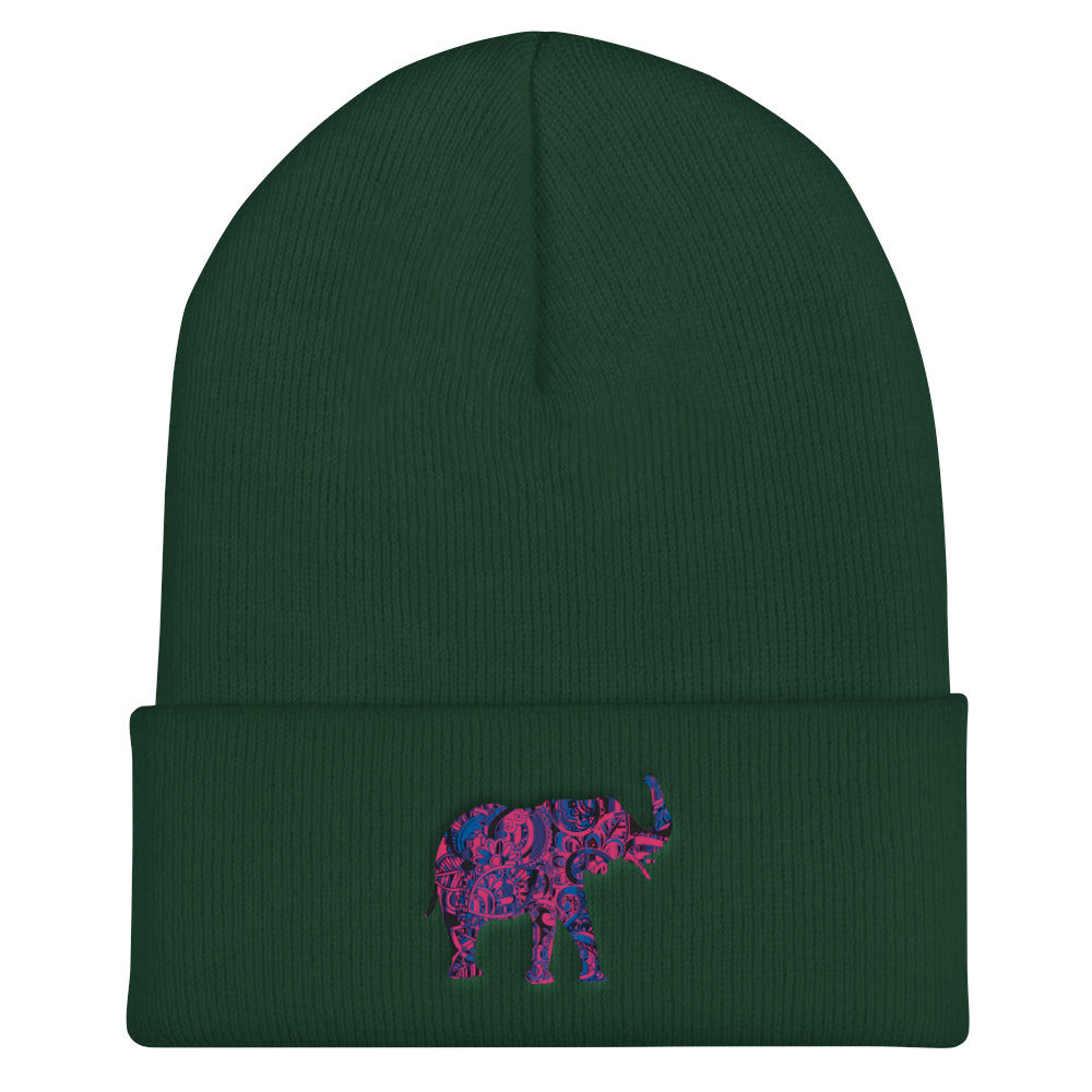 Pink Elephant Cuffed Beanie