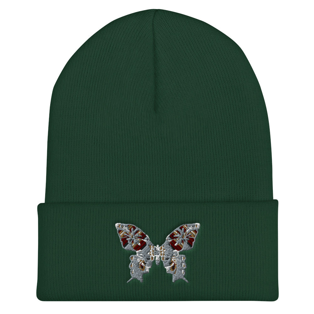 Silver Butterfly Cuffed Beanie