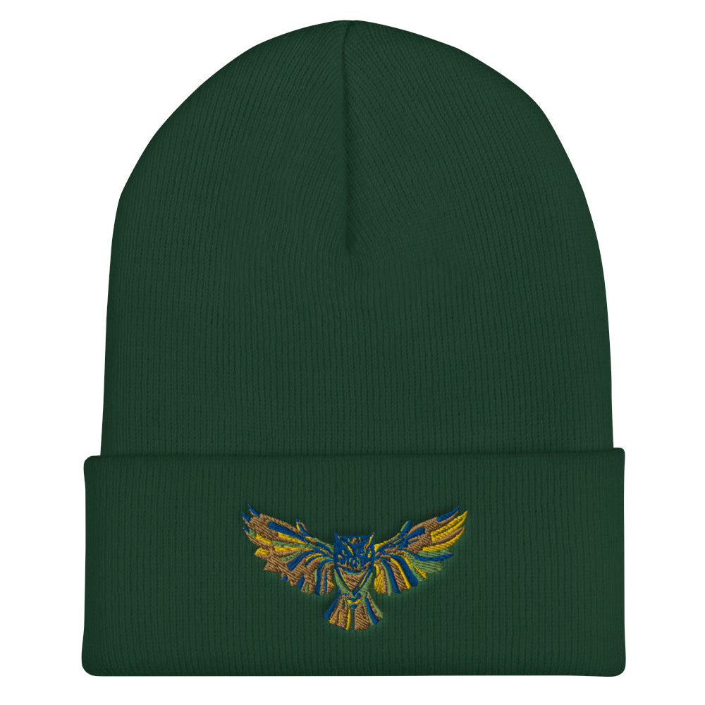 Multi Coloured Owl Cuffed Beanie