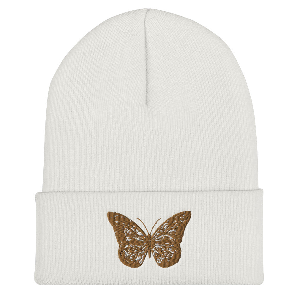 Brown Butterfly Cuffed Beanie