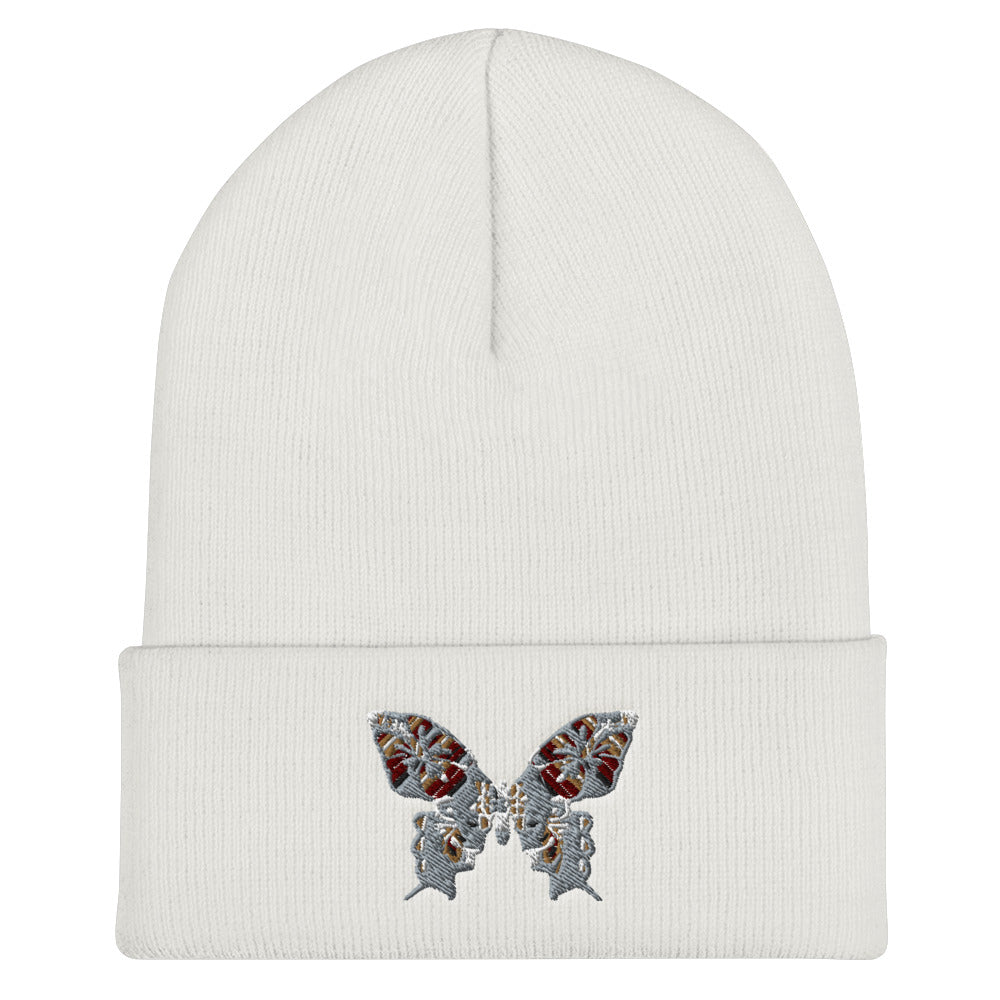 Silver Butterfly Cuffed Beanie