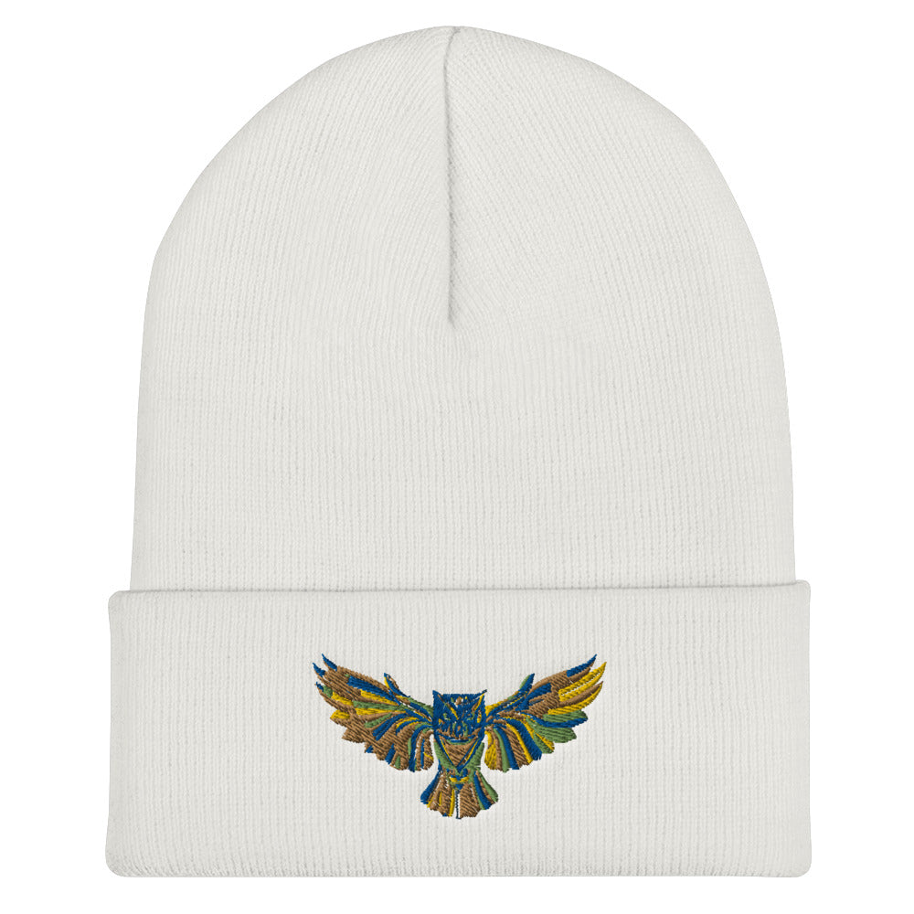 Multi Coloured Owl Cuffed Beanie