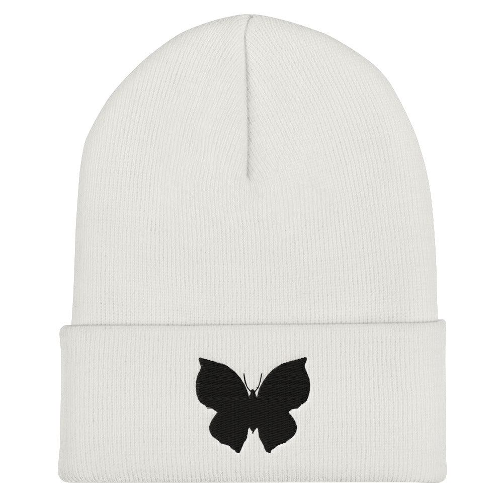 Black Butterfly Cuffed Beanie