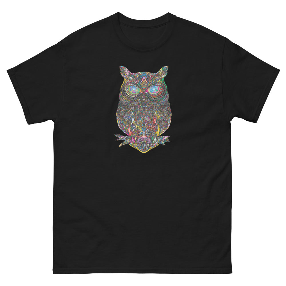 Multi Coloured Owl 100% cotton men's heavyweight tee