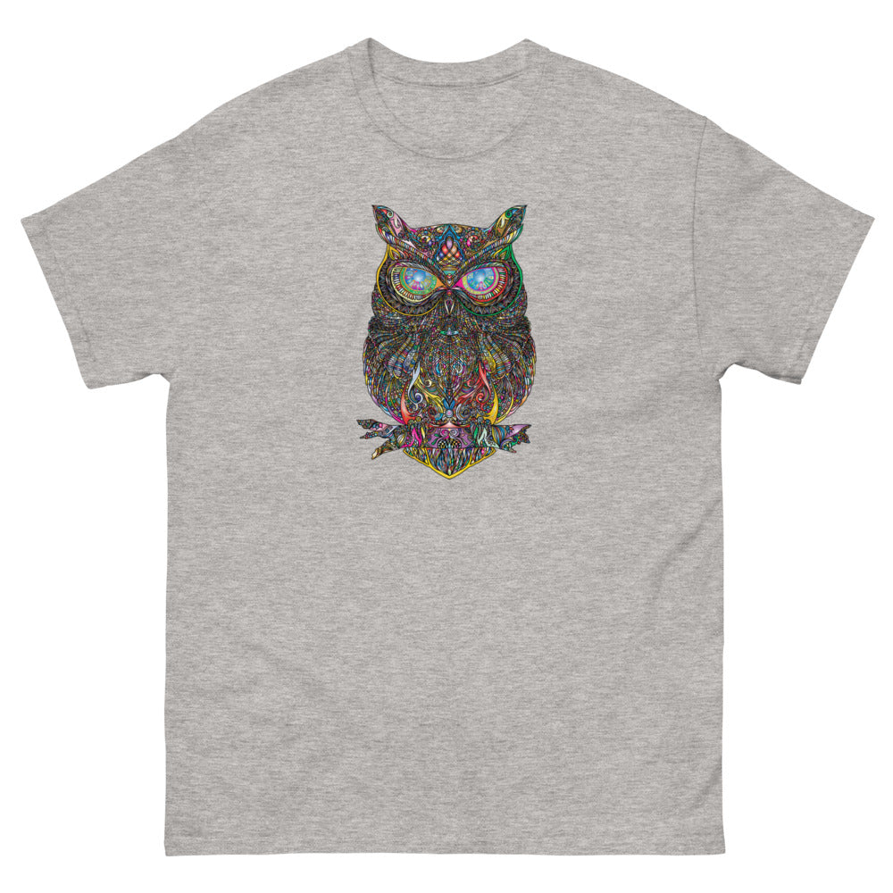 Multi Coloured Owl 100% cotton men's heavyweight tee