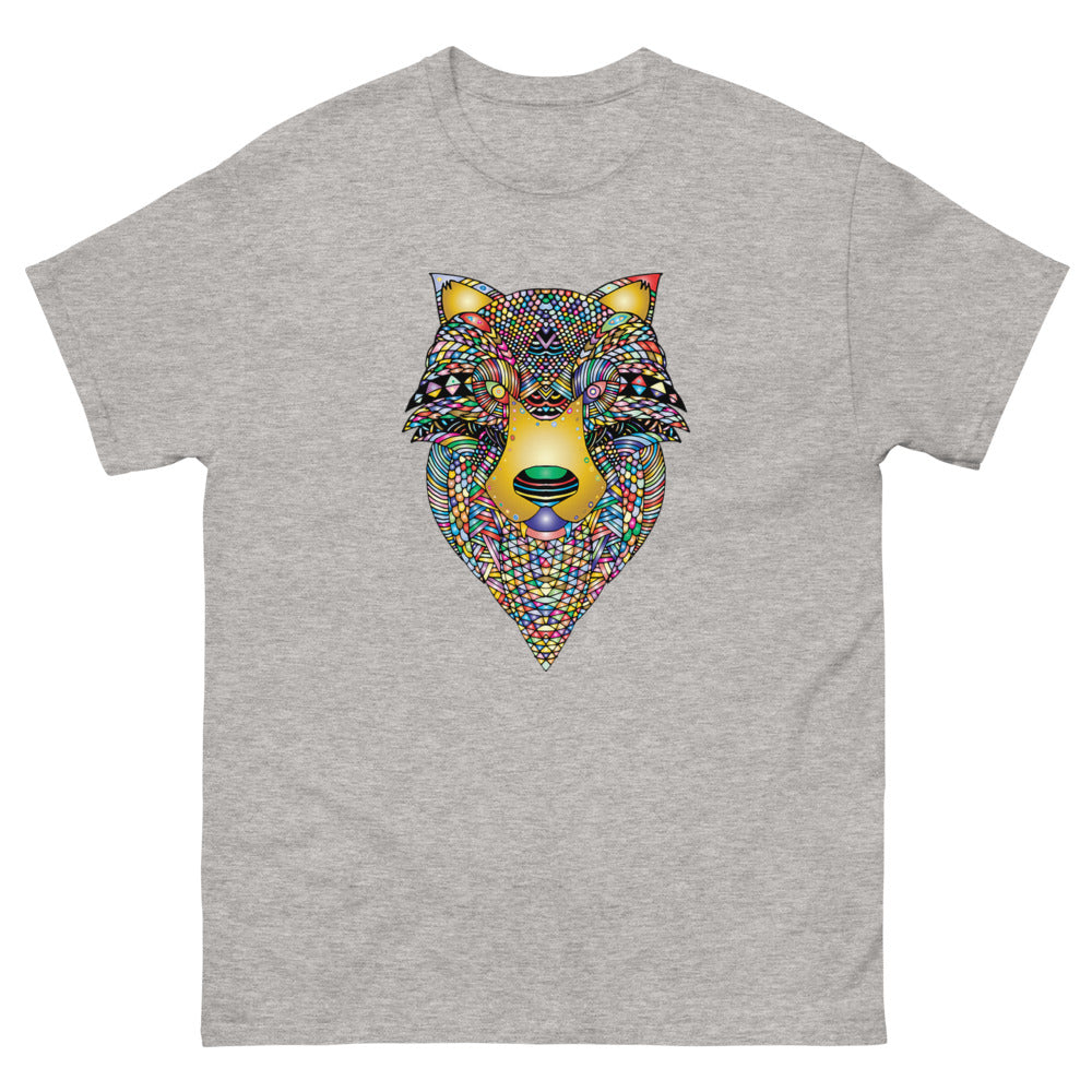 Multi Coloured Wolf 100% cotton men's heavyweight tee