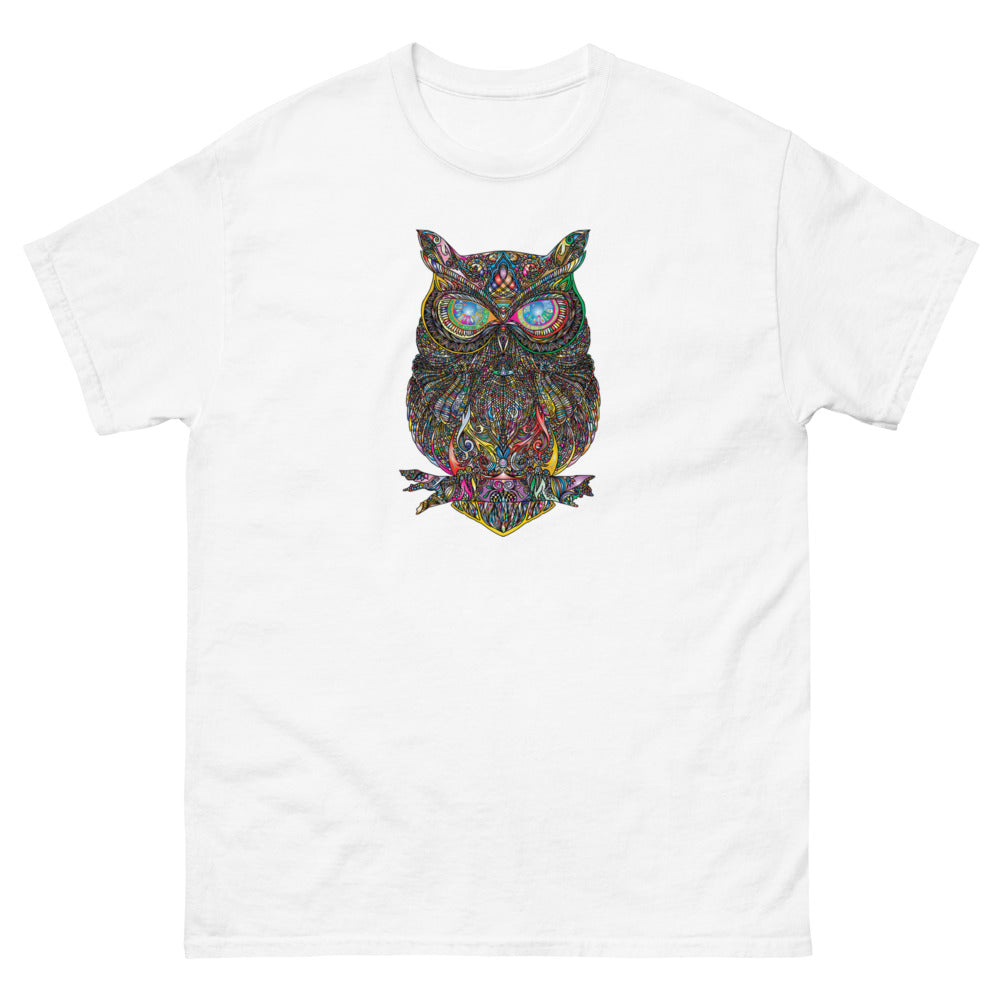 Multi Coloured Owl 100% cotton men's heavyweight tee