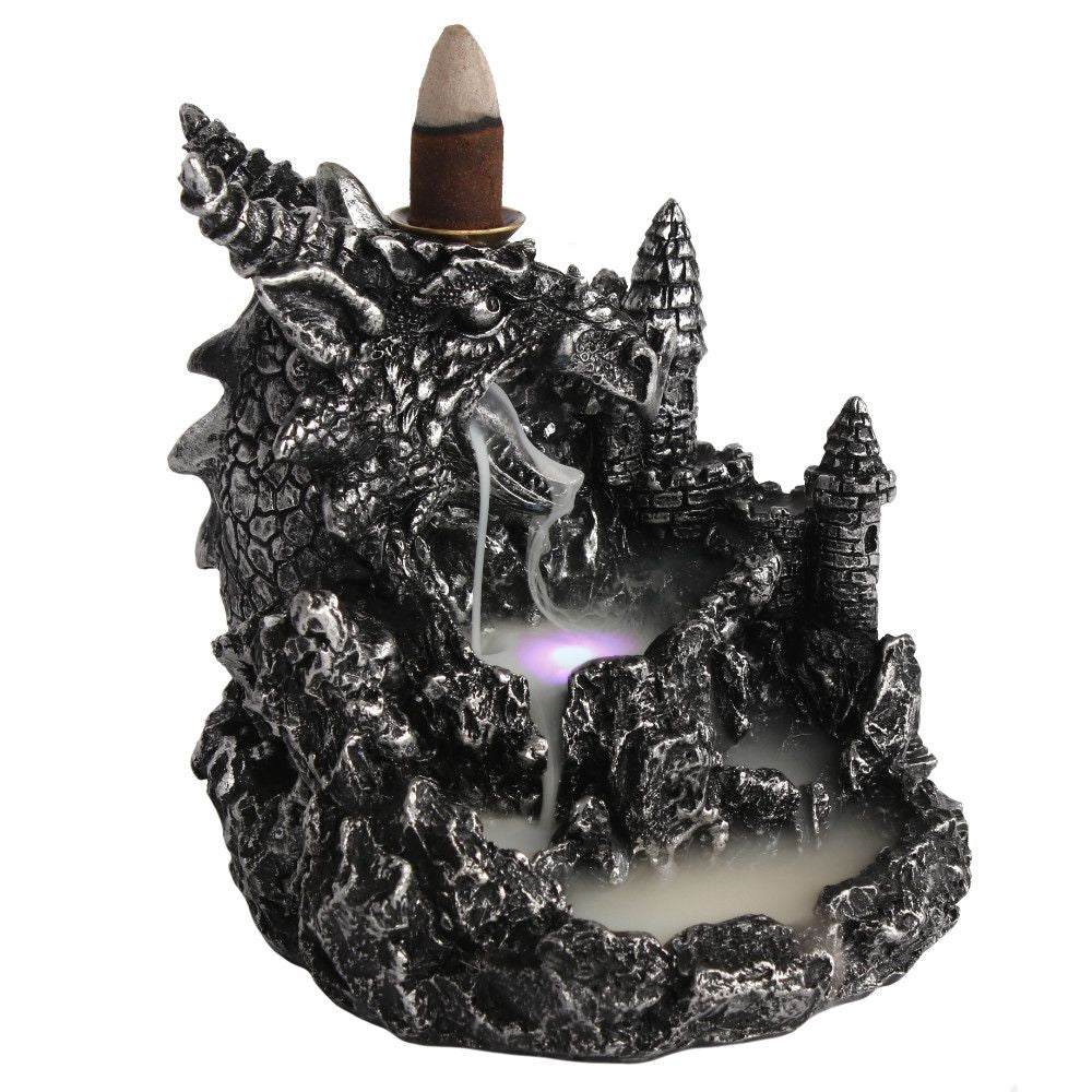 Silver Dragon Backflow Incense Burner With Light