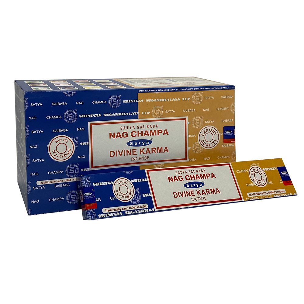 Set of 12 Packets of Combo Satya Incense - Nag Champa Divine Karma