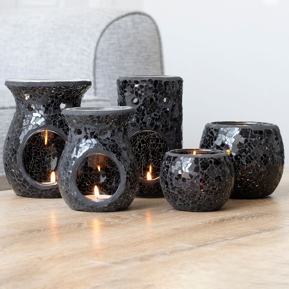 Large Black Crackle Glass Candle Holder