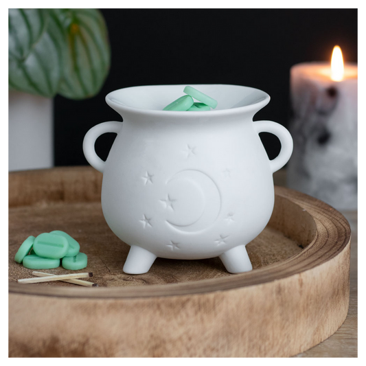 White Mystical Moon Cauldron Oil Burner