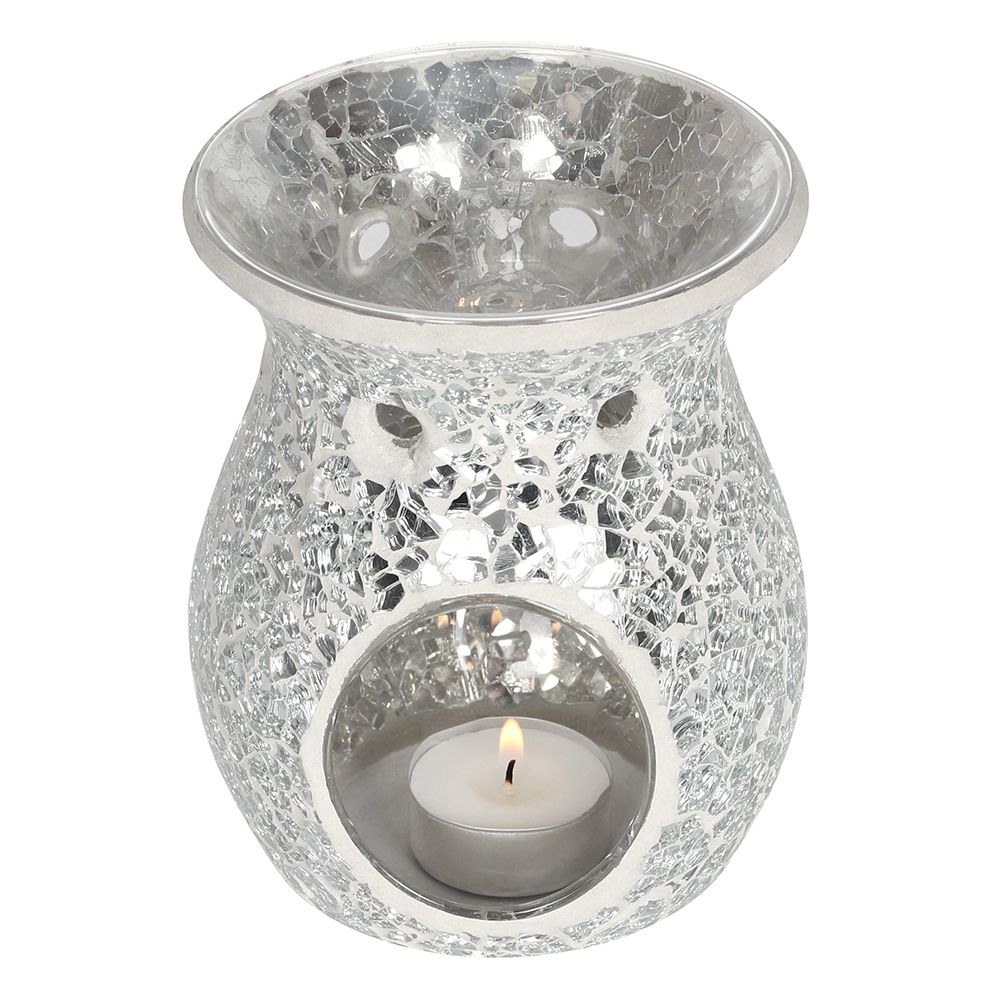 Large Silver Crackle Oil Burner