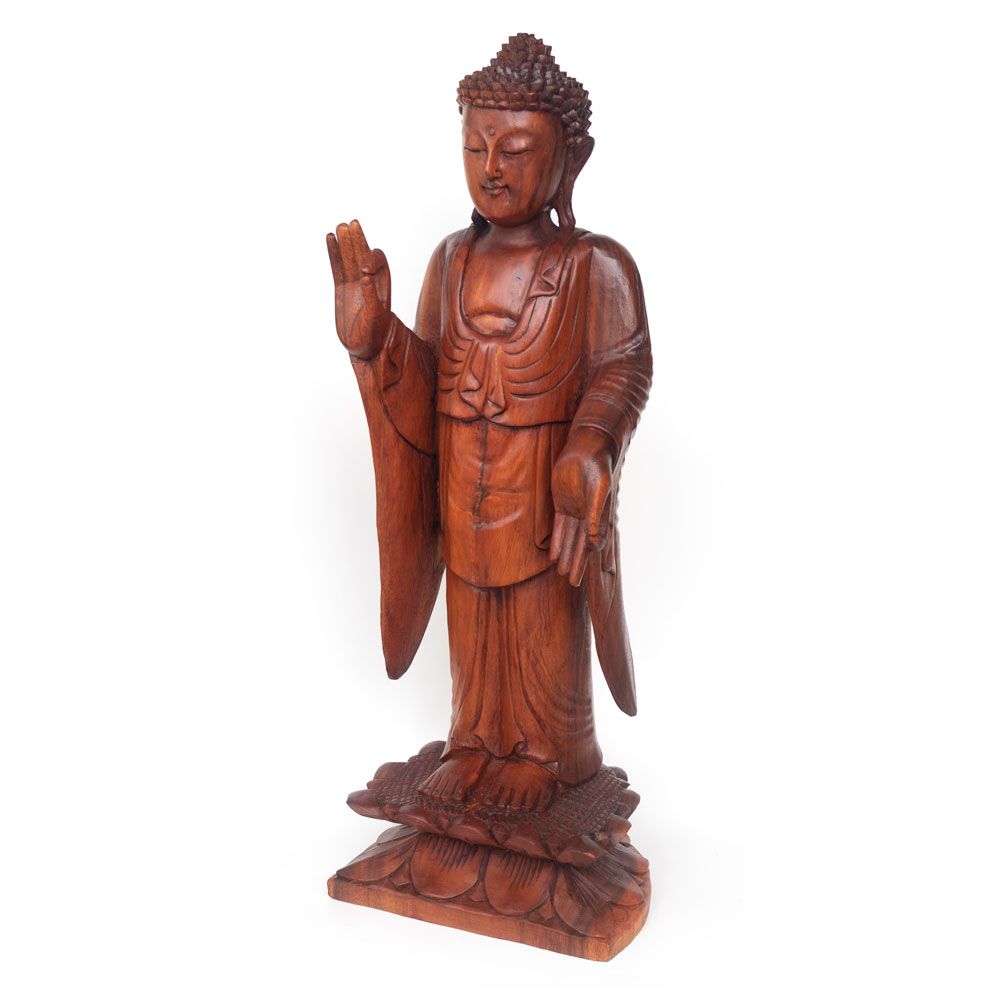 Natural Acacia Wood Standing Buddha