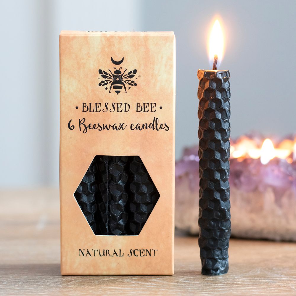 Set of 6 Black Beeswax Spell Candles