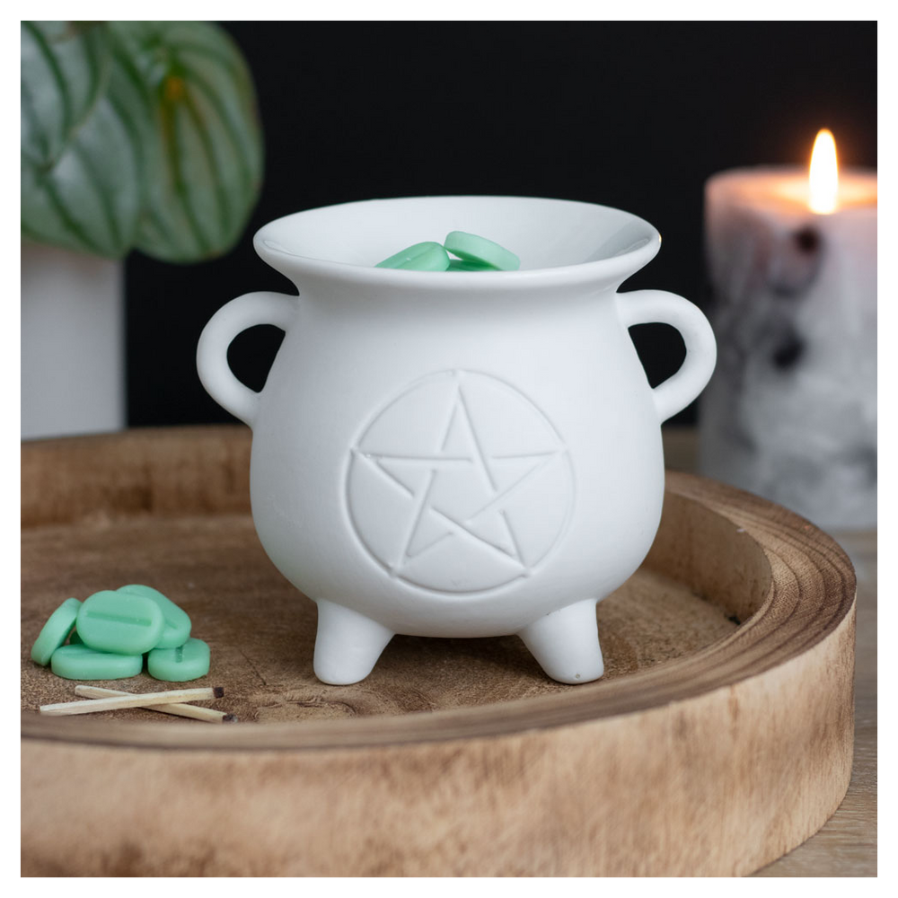 White Pentagram Cauldron Oil Burner