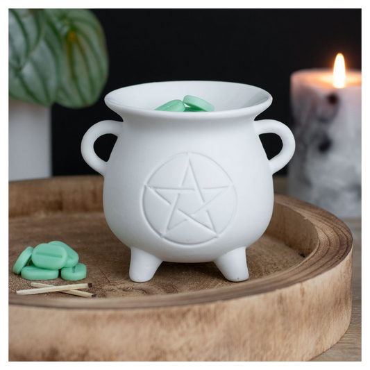 White Pentagram Cauldron Oil Burner