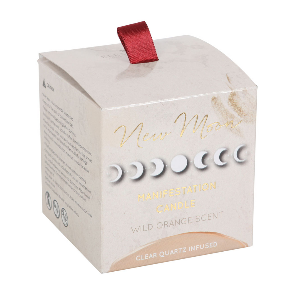 New Moon Wild Orange Manifestation Candle with Clear Quartz