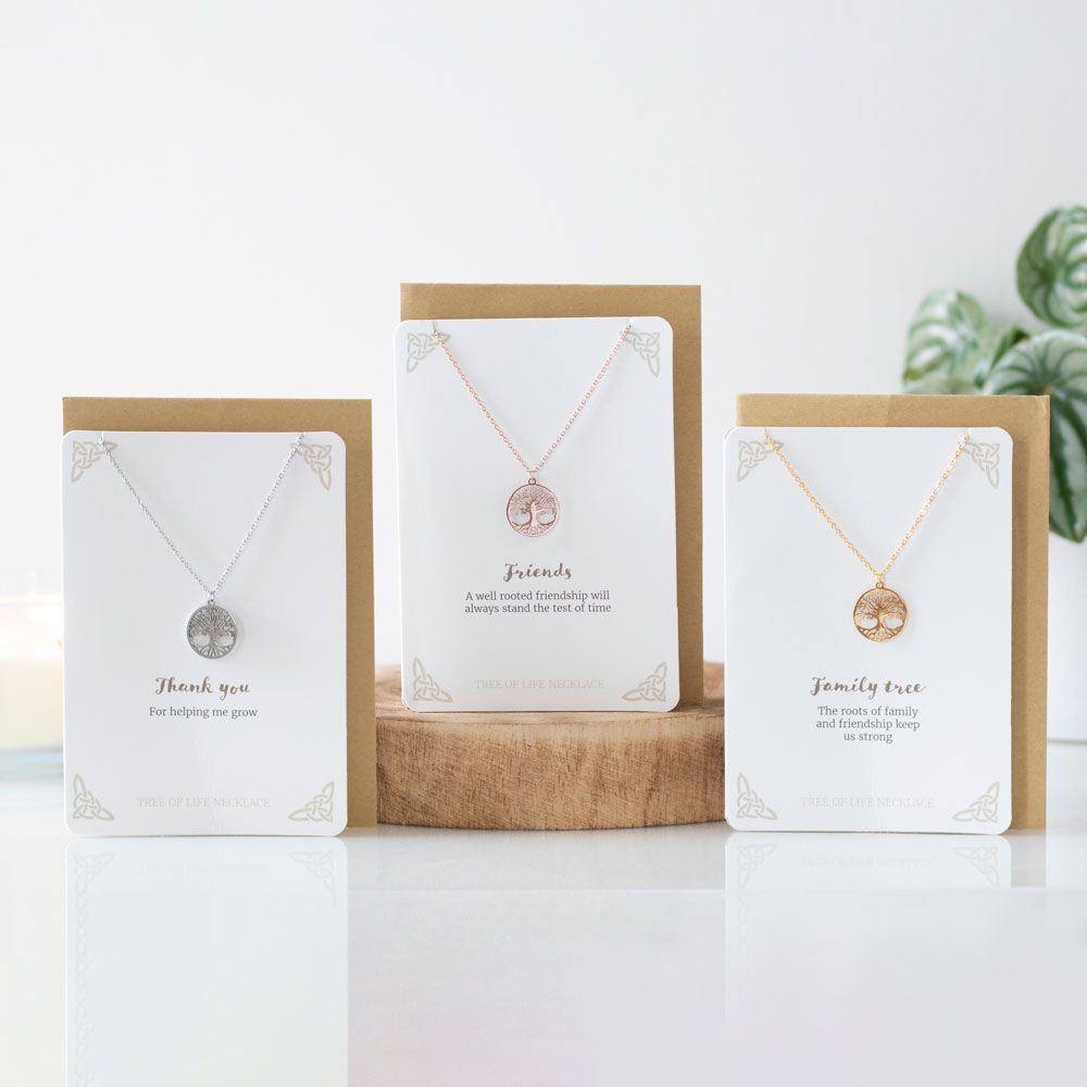 Rose Gold Friends Tree of Life Necklace Card