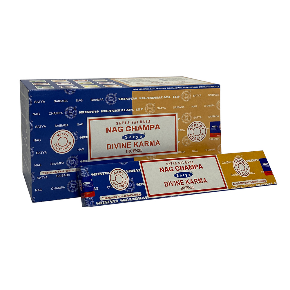 Set of 12 Packets of Combo Satya Incense - Nag Champa Divine Karma