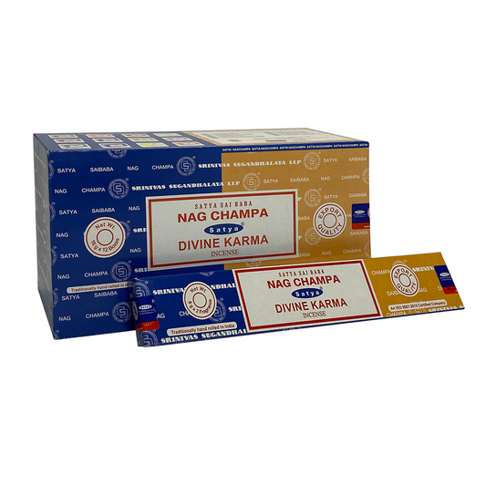 Set of 12 Packets of Combo Satya Incense - Nag Champa Divine Karma