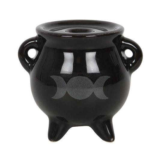 Triple Moon Cauldron Ceramic Incense Holder