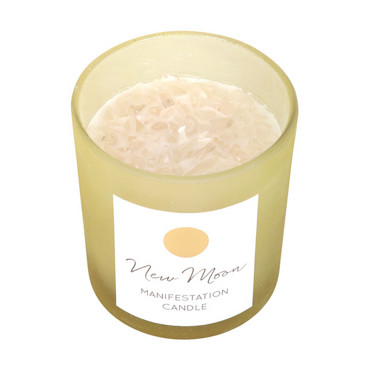 New Moon Wild Orange Manifestation Candle with Clear Quartz