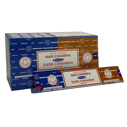 Set of 12 Packets of Combo Satya Incense - Nag Champa Dark Cinnamon