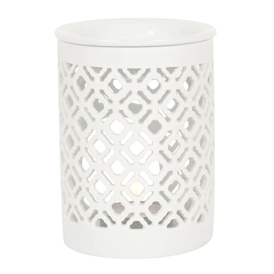 White Matte Lattice Cut Oil Burner